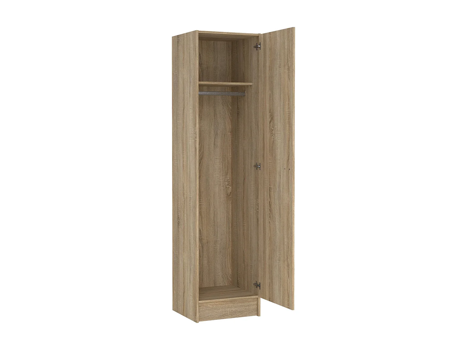 Armoire 1 porte Héron, penderie, chêne brun, 4 étagères, 1 porte
