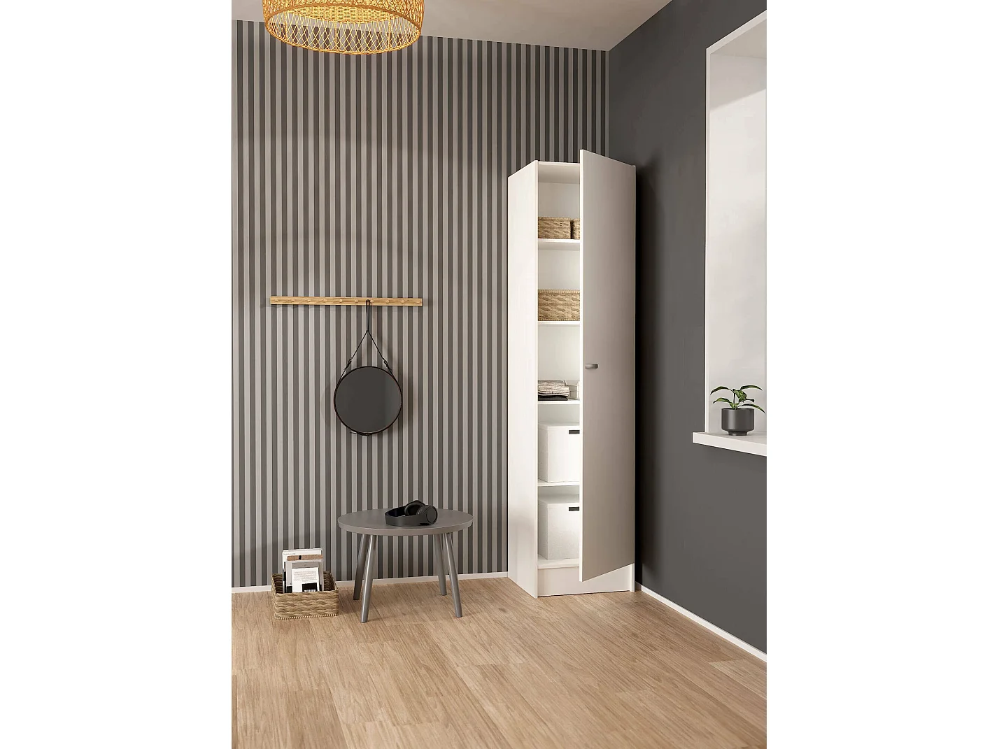 GroÃŸer Kleiderschrank Airone, Schlafzimmermöbel, Schrank, Garderobe, 49x47 h200 cm, WeiÃŸ