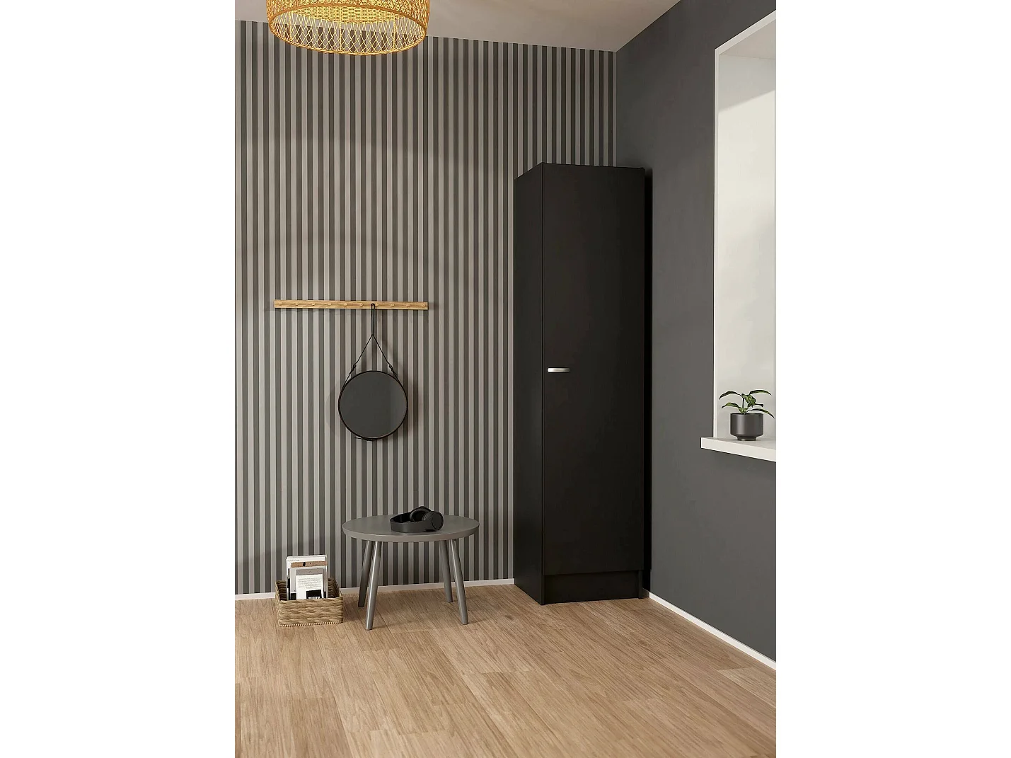 Grande Garde-robe Airone, Meubles de chambre, Penderie de plain-pied, Placard à vêtements, 49x47 h200 cm, Noir