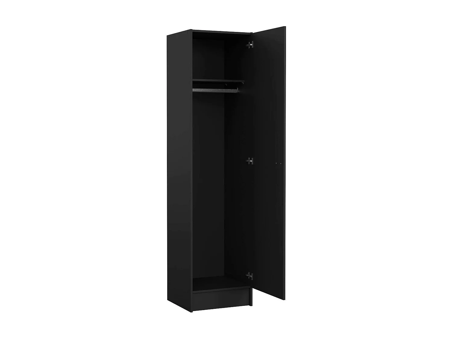 Kledingkast 1 deur Airone, Kledingroede, Zwart, 4 legplanken, Draaideur
