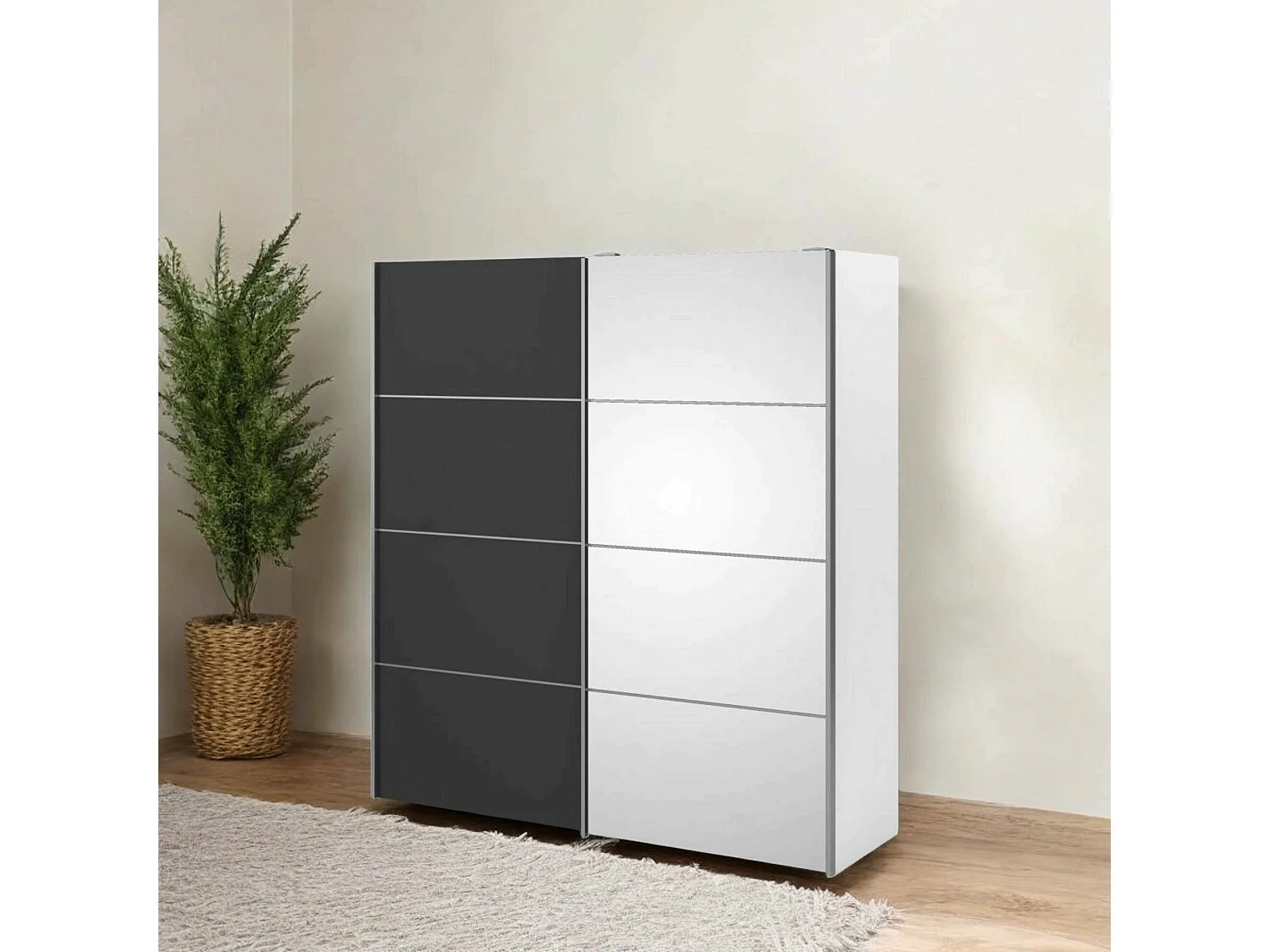 Kleiderschrank 2 Türen Angri, Schlafzimmermöbel, Schrank, Garderobe, 182x64 h202 cm, WeiÃŸ und Grau