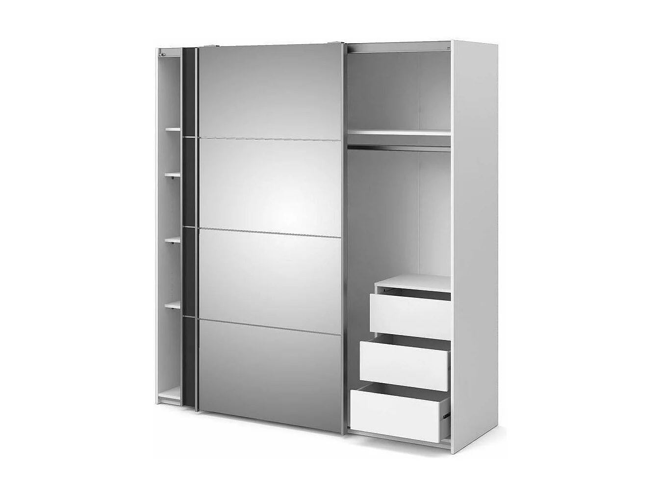 Kleiderschrank 2 Türen Angri, Schlafzimmermöbel, Schrank, Garderobe, 182x64 h202 cm, WeiÃŸ und Grau
