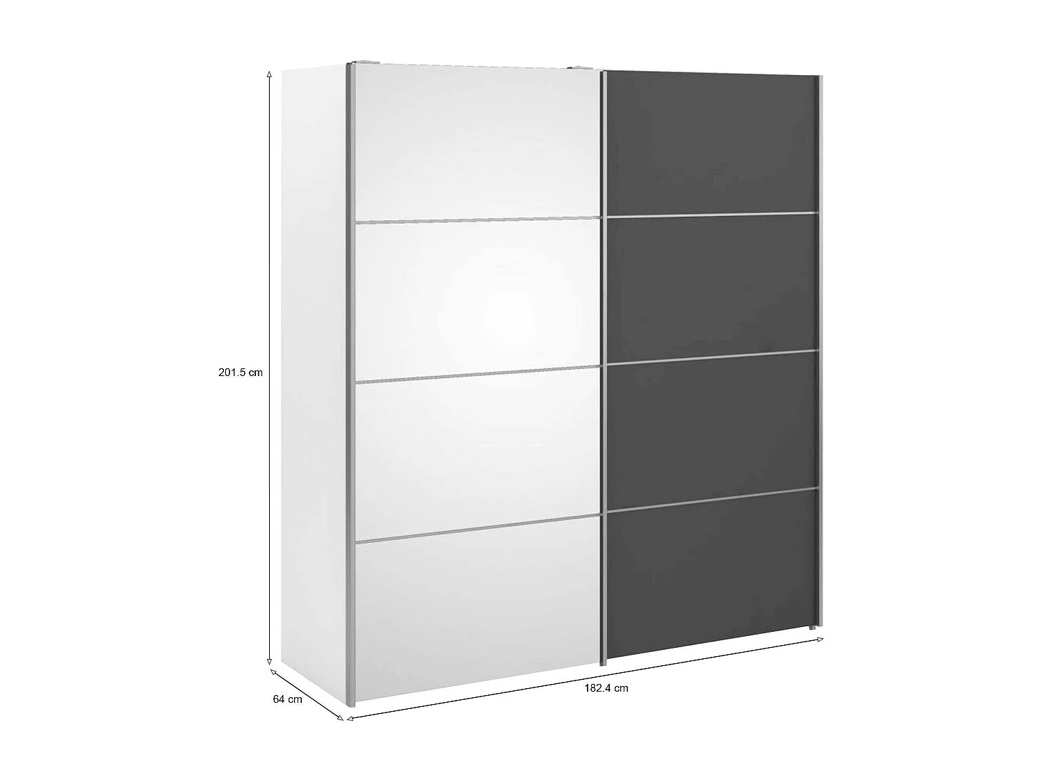 Garde-robe 2 portes Angri, Meubles de chambre, Penderie de plain-pied, Placard à vêtements, 182x64 h202 cm, Blanc et gris