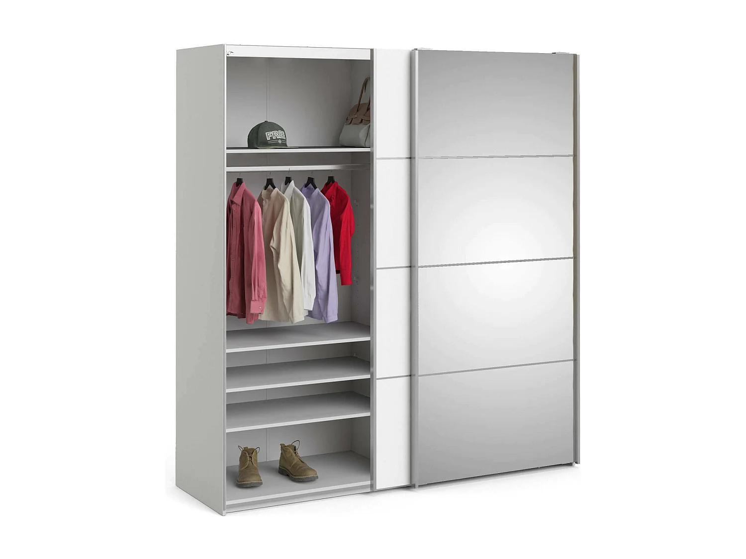 Cerreto 2-deurskast, Slaapkamermeubel, Inloopkast, Kledingkast, 182x64 h202 cm, Wit