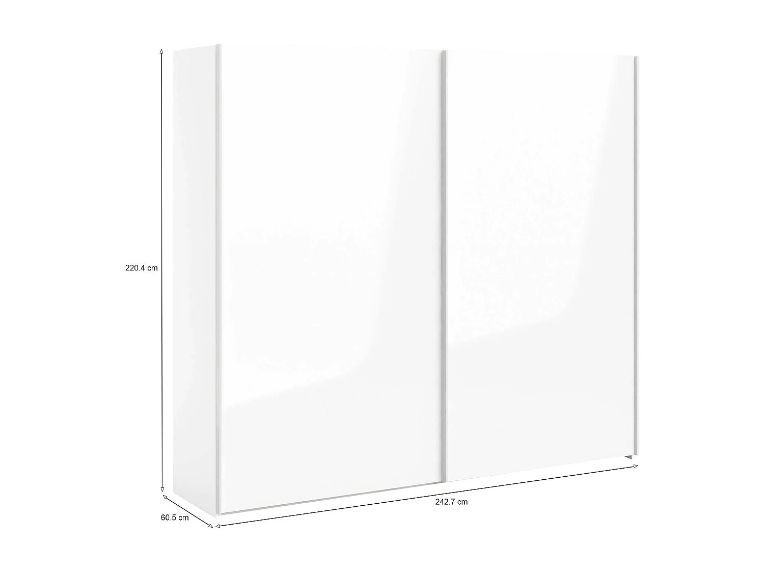 Garde-robe 2 portes Badesse, Meubles de chambre, Penderie de plain-pied, Placard à vêtements, 243x61 h220 cm, Blanc brillant