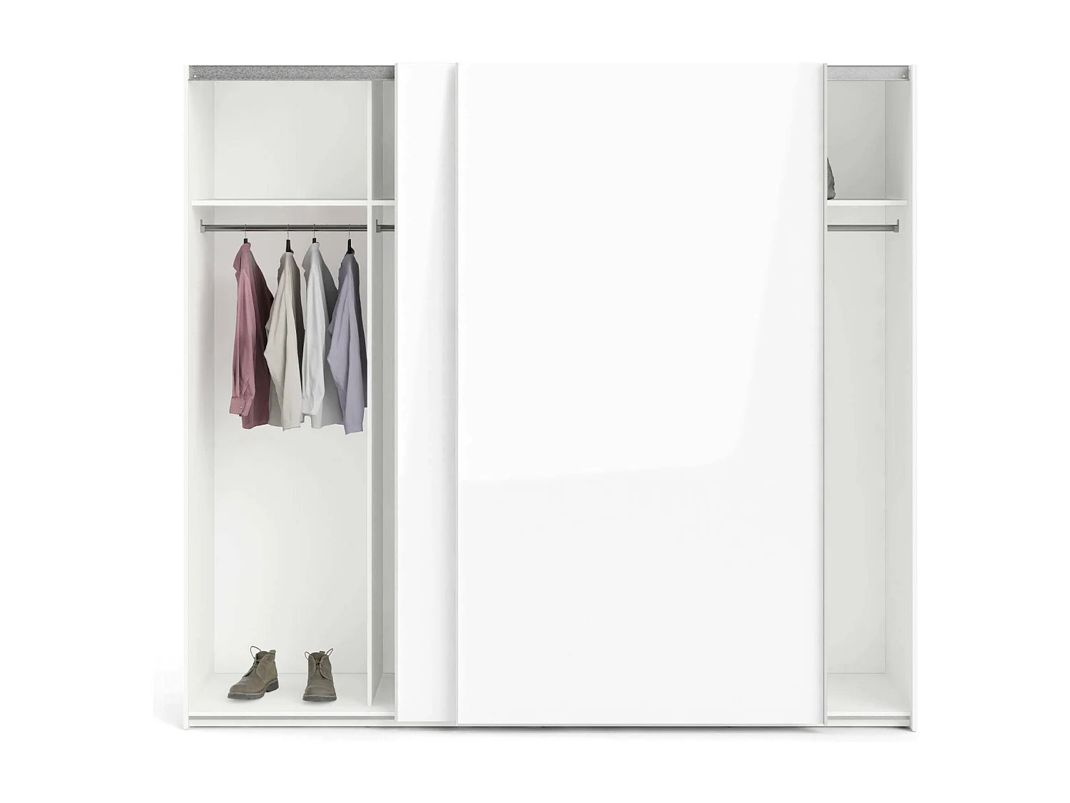 Garde-robe 2 portes Badesse, Meubles de chambre, Penderie de plain-pied, Placard à vêtements, 243x61 h220 cm, Blanc brillant