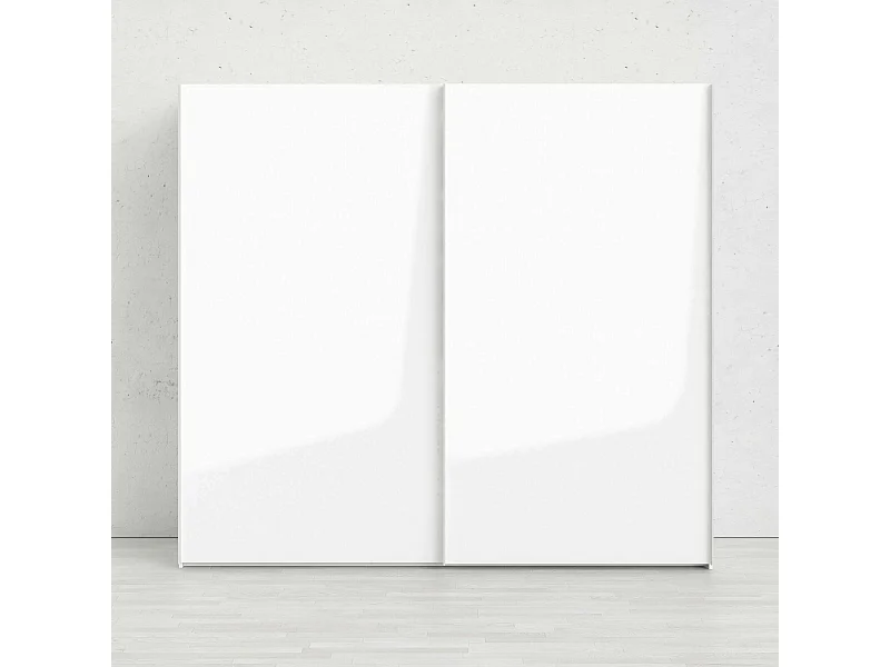 Garde-robe 2 portes Badesse, Meubles de chambre, Penderie de plain-pied, Placard à vêtements, 243x61 h220 cm, Blanc brillant