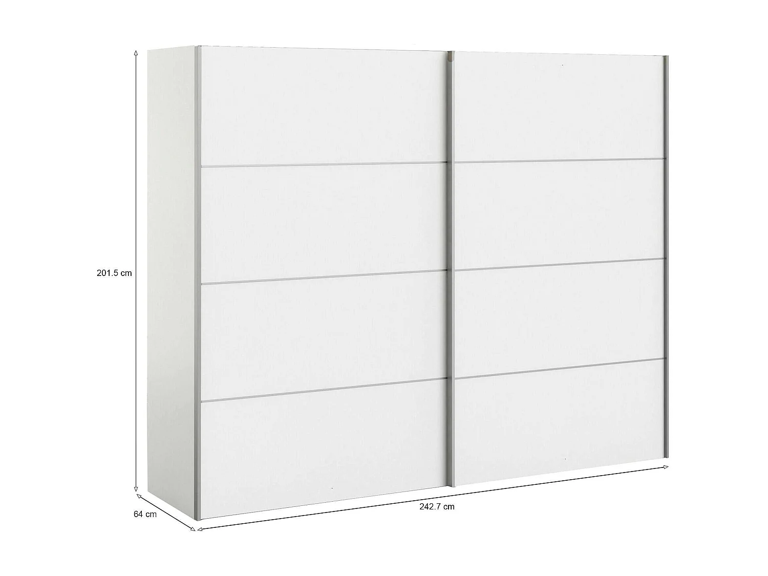 Avelengo 2-deurskast, Slaapkamermeubel, Inloopkast, Kledingkast, 243x64 h202 cm, Wit