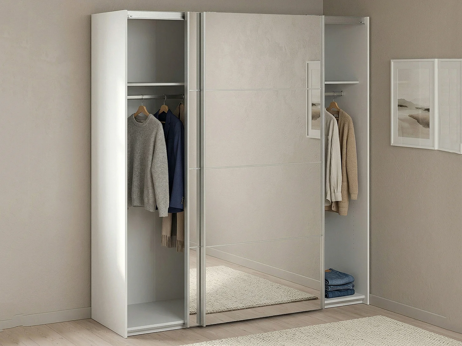 Garde-robe 2 portes Bema, Meubles de chambre, Penderie de plain-pied, Placard à vêtements, 182x64 h202 cm, Blanc