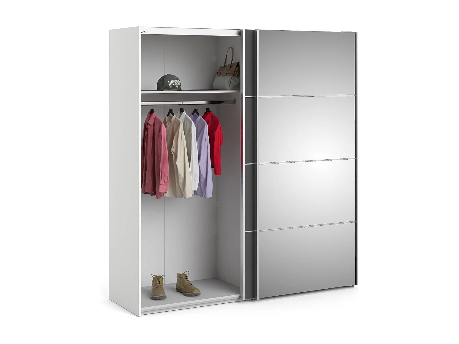 Kleiderschrank 2 Türen Astrée, Schlafzimmermöbel, Schrank, Garderobe, 182x64 h202 cm, WeiÃŸ und Grau