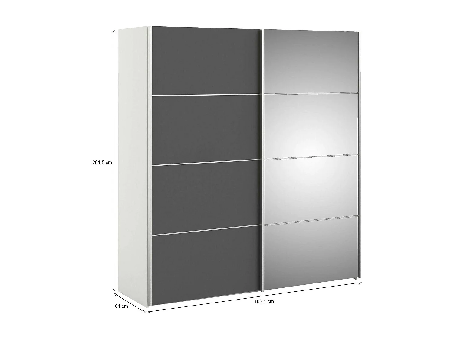 Astrée 2-deurskast, Slaapkamermeubel, Inloopkast, Kledingkast, 182x64 h202 cm, Wit en Grijs