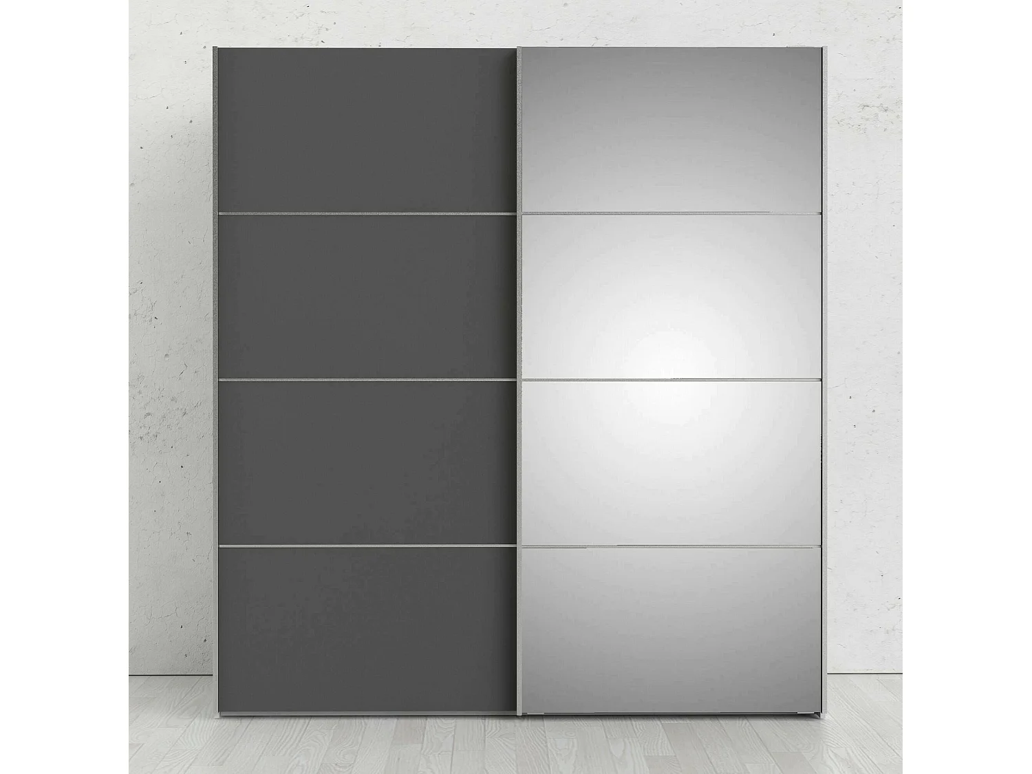 Kleiderschrank 2 Türen Astrée, Schlafzimmermöbel, Schrank, Garderobe, 182x64 h202 cm, WeiÃŸ und Grau