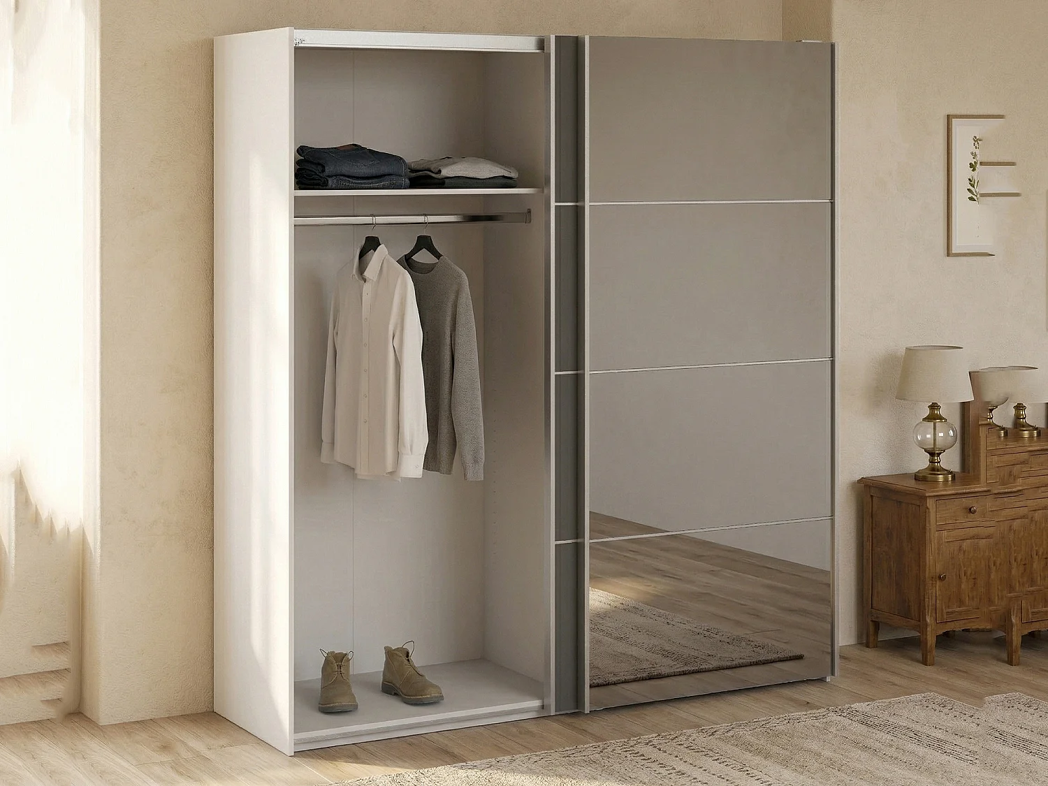 Garde-robe 2 portes Astrée, Meubles de chambre, Penderie de plain-pied, Placard à vêtements, 182x64 h202 cm, Blanc et gris
