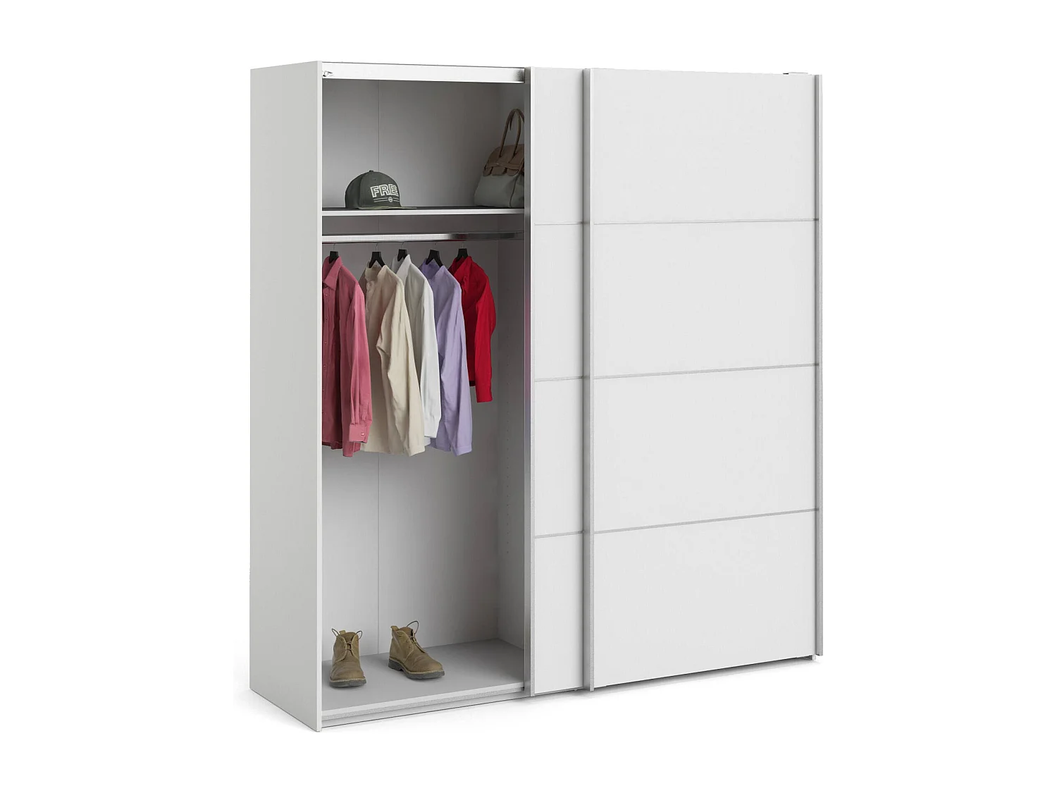 Garde-robe 2 portes Cassano, Meubles de chambre, Penderie de plain-pied, Placard à vêtements, 182x64 h202 cm, Blanc