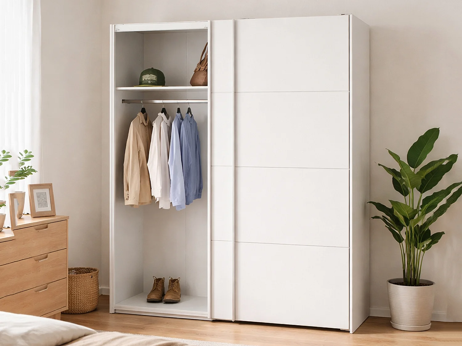 Garde-robe 2 portes Cassano, Meubles de chambre, Penderie de plain-pied, Placard à vêtements, 182x64 h202 cm, Blanc