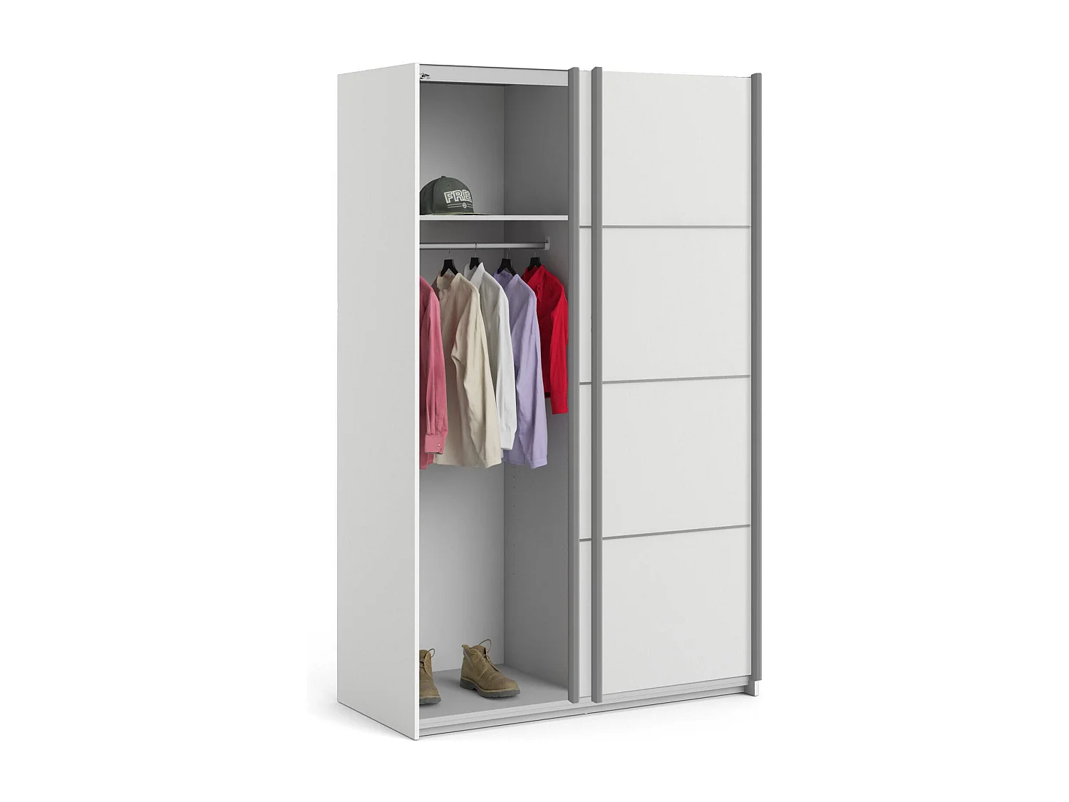 Garde-robe 2 portes NancyWake, Meubles de chambre, Penderie de plain-pied, Placard à vêtements, 122x64 h202 cm, Blanc