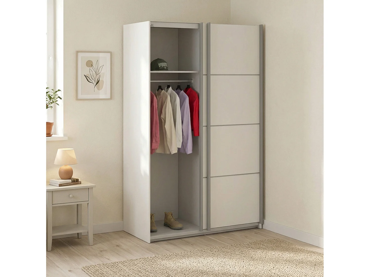 Garde-robe 2 portes NancyWake, Meubles de chambre, Penderie de plain-pied, Placard à vêtements, 122x64 h202 cm, Blanc