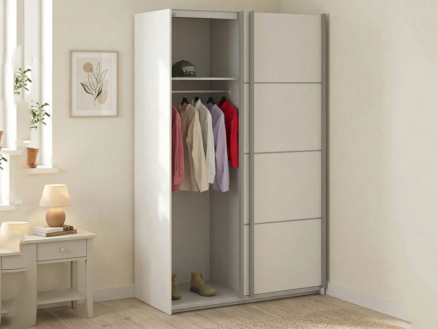 Garde-robe 2 portes NancyWake, Meubles de chambre, Penderie de plain-pied, Placard à vêtements, 122x64 h202 cm, Blanc