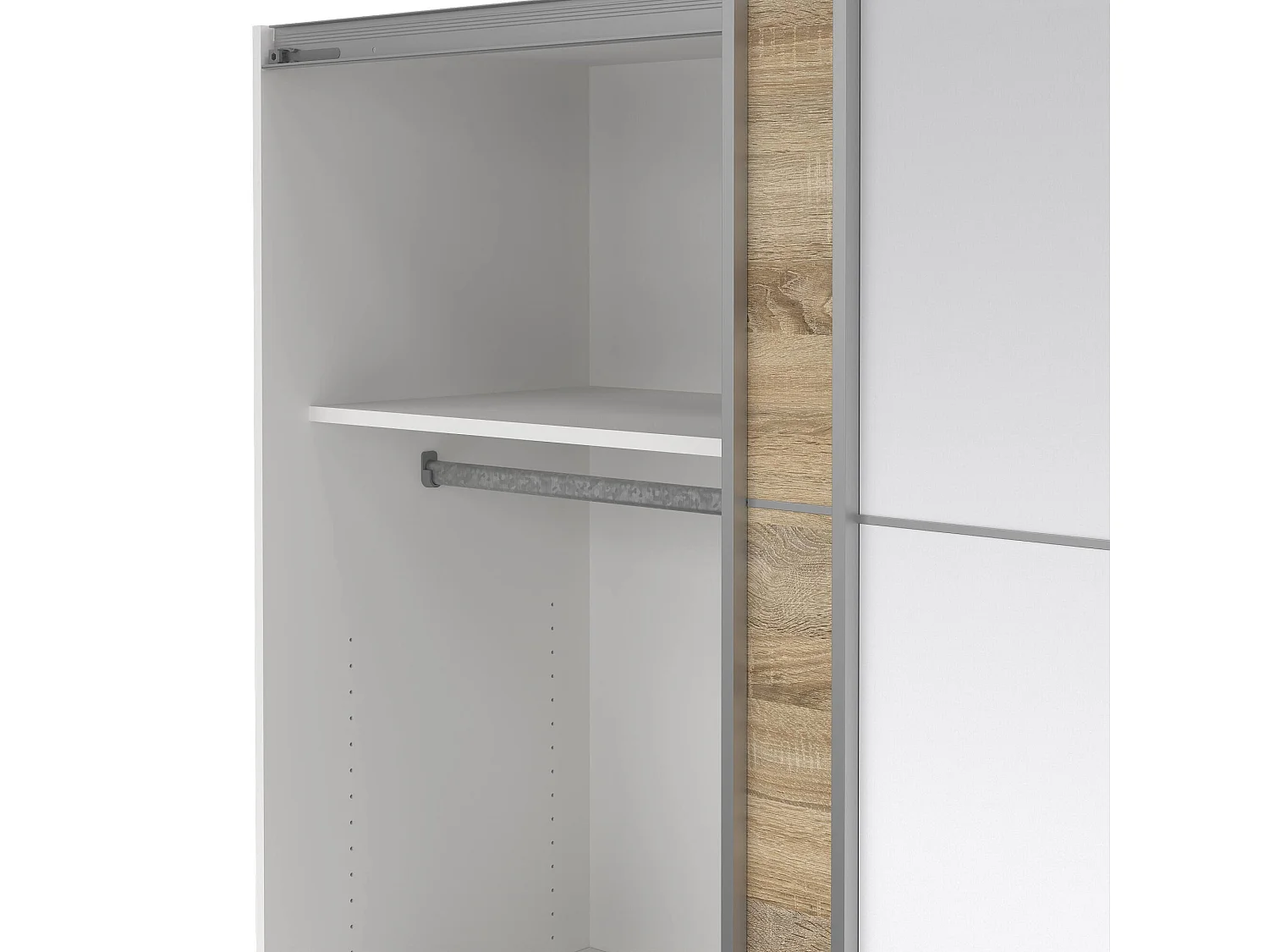 Cerreto 2-deurskast, Slaapkamermeubel, Inloopkast, Kledingkast, 182x64 h202 cm, Eiken en Wit