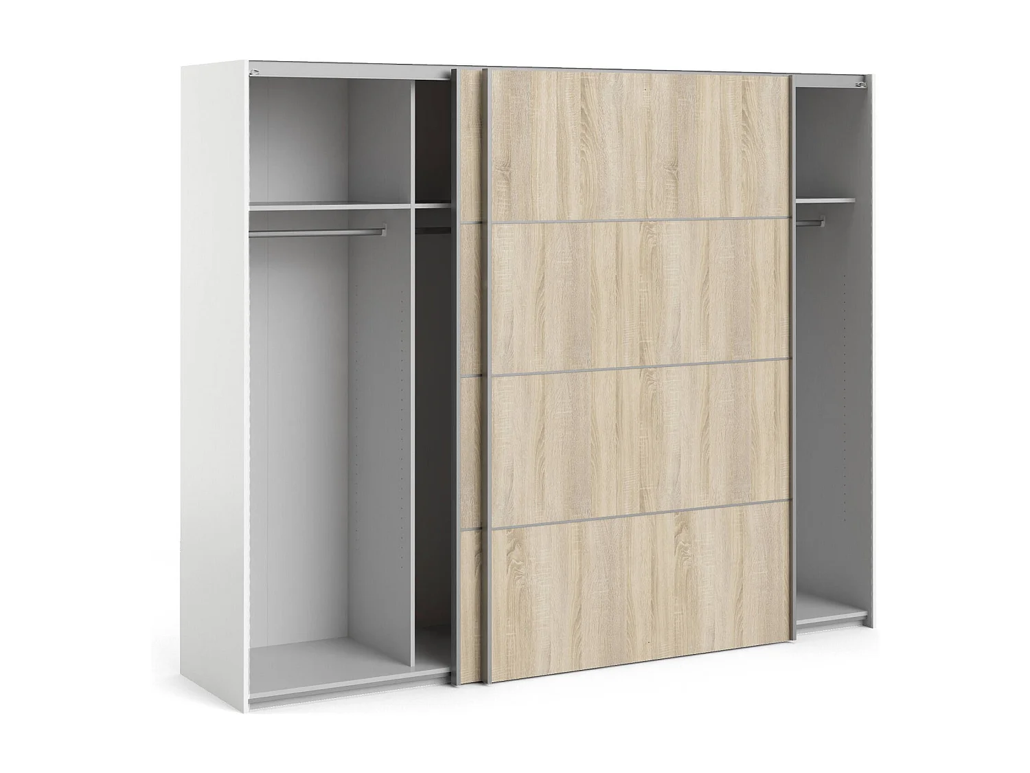 Garde-robe 2 portes Acerno, Meubles de chambre, Penderie de plain-pied, Placard à vêtements, 243x64 h202 cm, Blanc et chêne