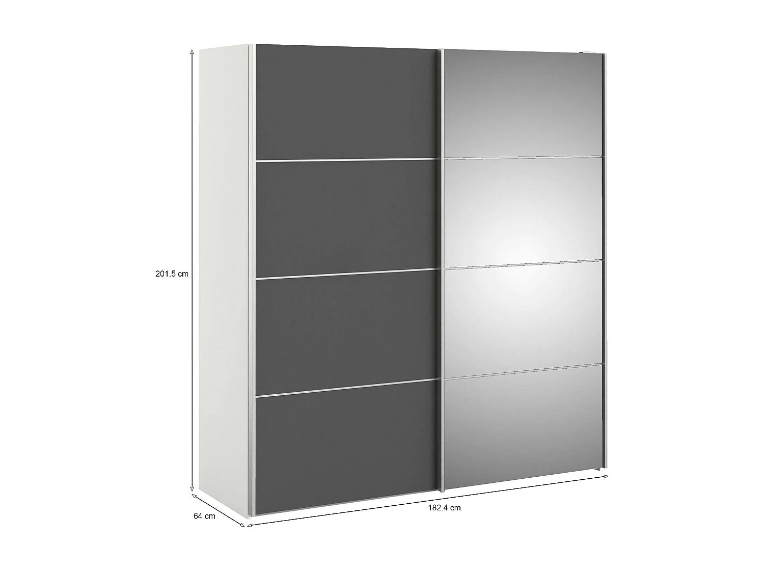 Armário Cerreto de 2 portas, Móveis de quarto, Armário, Armário, 182x64 h202 cm, Cinza e Branco