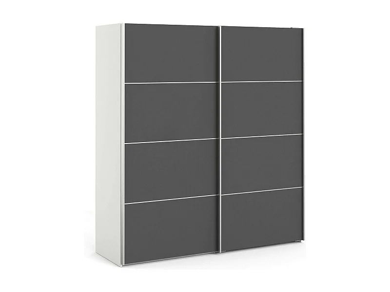 Kleiderschrank 2 Türen Cassano, Schlafzimmermöbel, Schrank, Garderobe, 182x64 h202 cm, WeiÃŸ und Grau