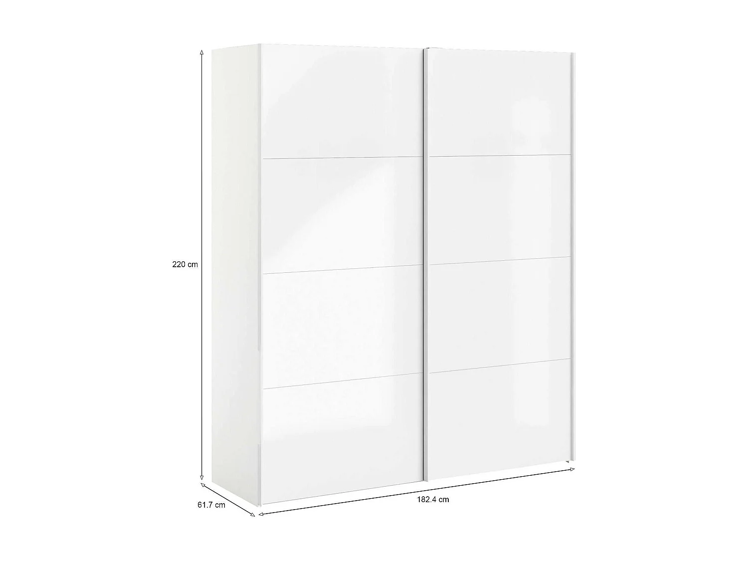 Dmora - Guardaroba 2 ante Portlouis, 182x62 h220 cm, Bianco lucido