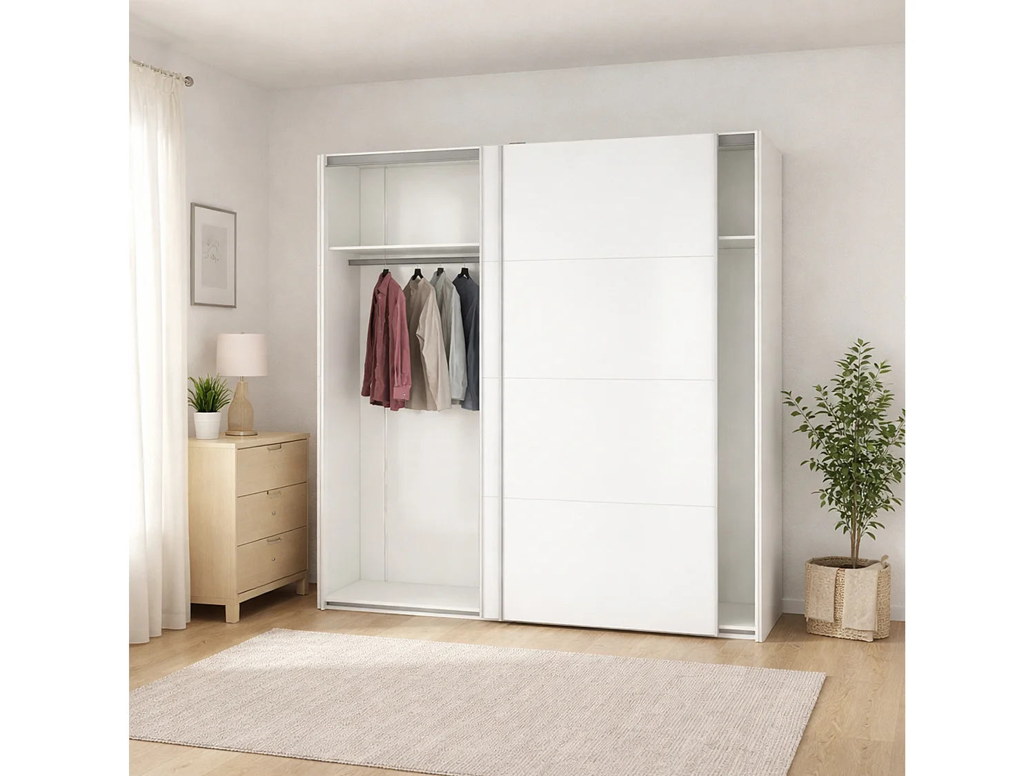 Garde-robe 2 portes Portlouis, Meubles de chambre, Penderie de plain-pied, Placard à vêtements, 182x62 h220 cm, Blanc brillant
