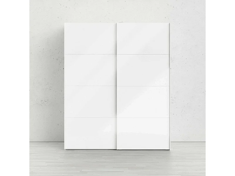 Portlouis 2-deurskast, Slaapkamermeubel, Inloopkast, Kledingkast, 182x62 h220 cm, Glanzend wit