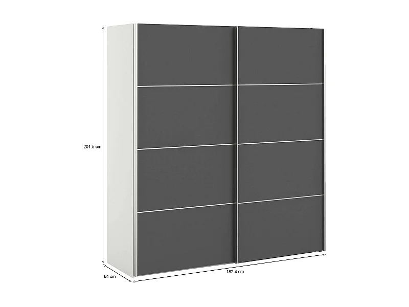 Armario 2 puertas Accadia, Muebles de dormitorio, Vestidor, Armario de ropa, 182x64 h202 cm, Gris y Blanco