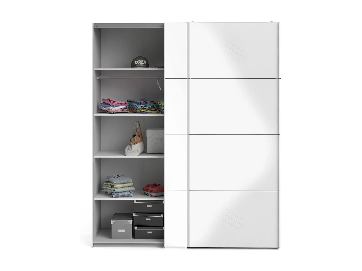 Garde-robe 2 portes Paeng, Meubles de chambre, Penderie de plain-pied, Placard à vêtements, 182x61 h220 cm, Blanc brillant