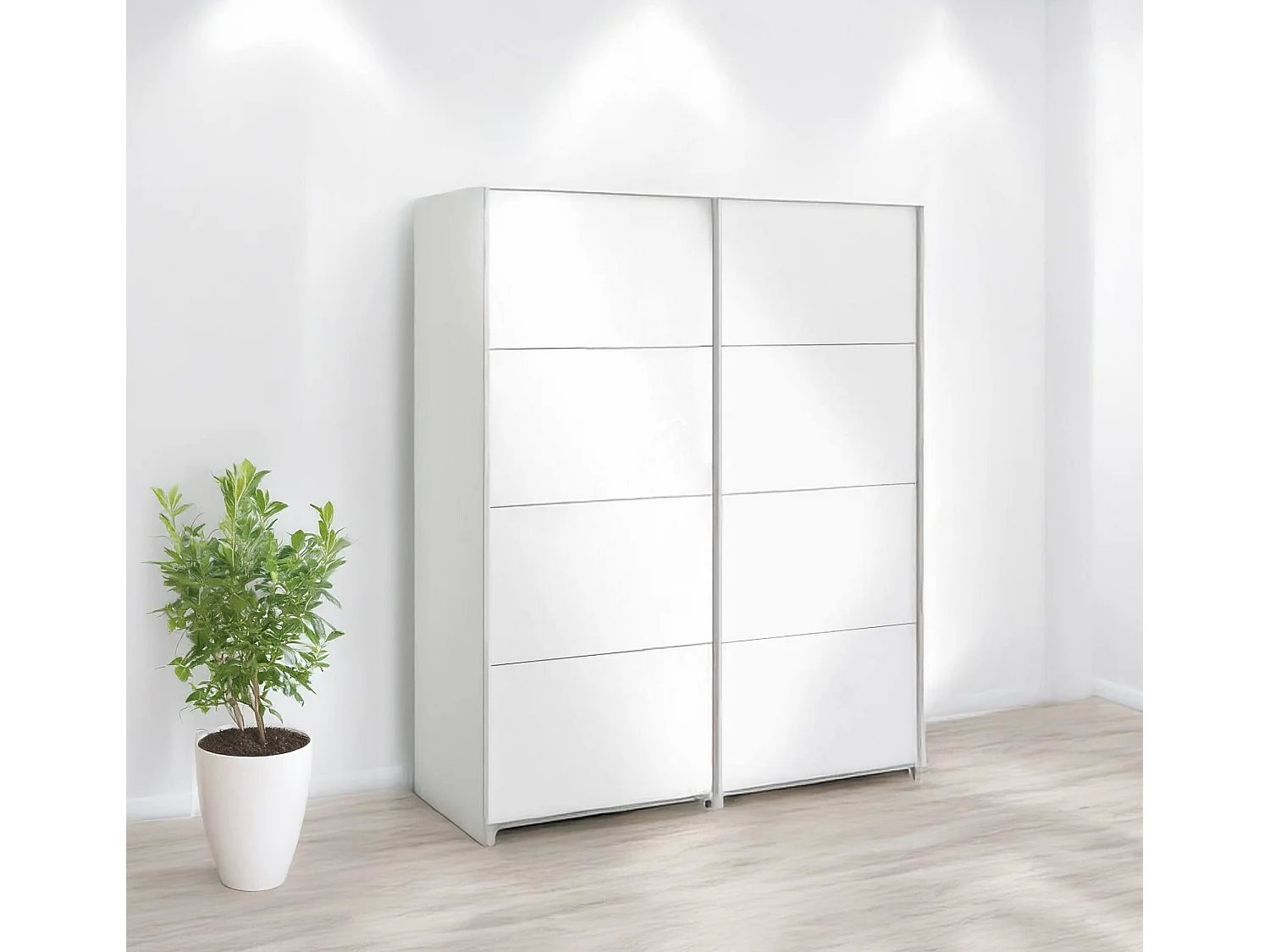 Guardaroba 2 Ante Paeng, Appendiabiti, 60.5x220.4h cm Bianco Lucido, Armadio Camera da Letto