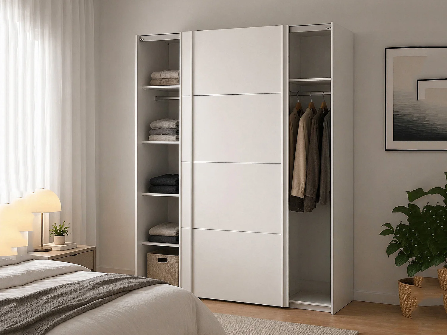 Guardaroba 2 Ante Paeng, Appendiabiti, 60.5x220.4h cm Bianco Lucido, Armadio Camera da Letto