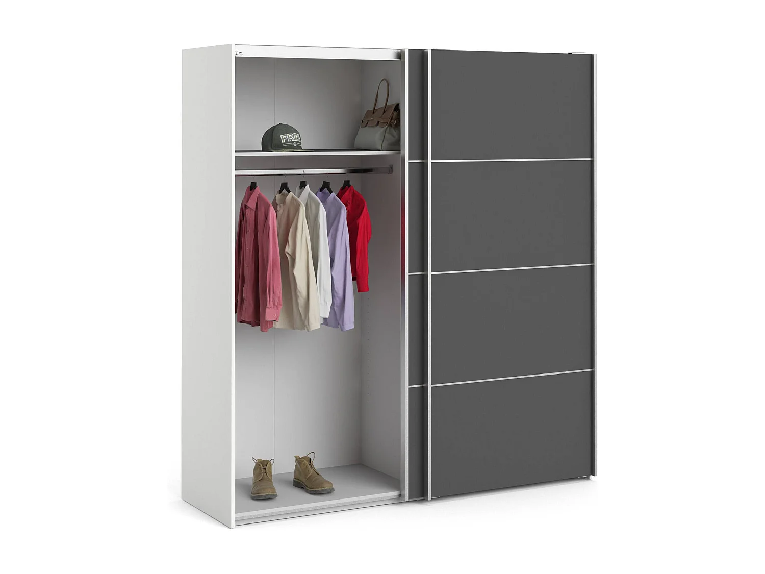 Armário Attilio de 2 portas, mobiliário de quarto, roupeiro, roupeiro, 182x64 h202 cm, branco e cinzento