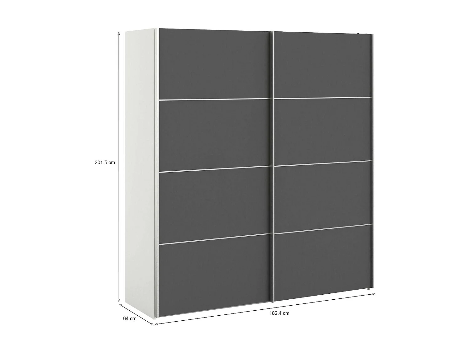 Garde-robe 2 portes Attilio, Meubles de chambre, Penderie de plain-pied, Placard à vêtements, 182x64 h202 cm, Blanc et gris