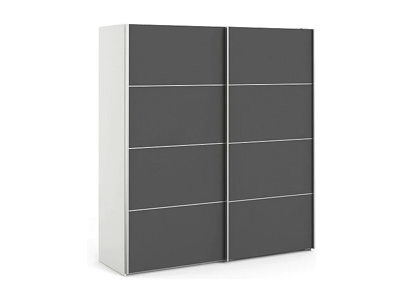 Kleiderschrank 2 Türen Attilio, Schlafzimmermöbel, Schrank, Garderobe, 182x64 h202 cm, WeiÃŸ und Grau
