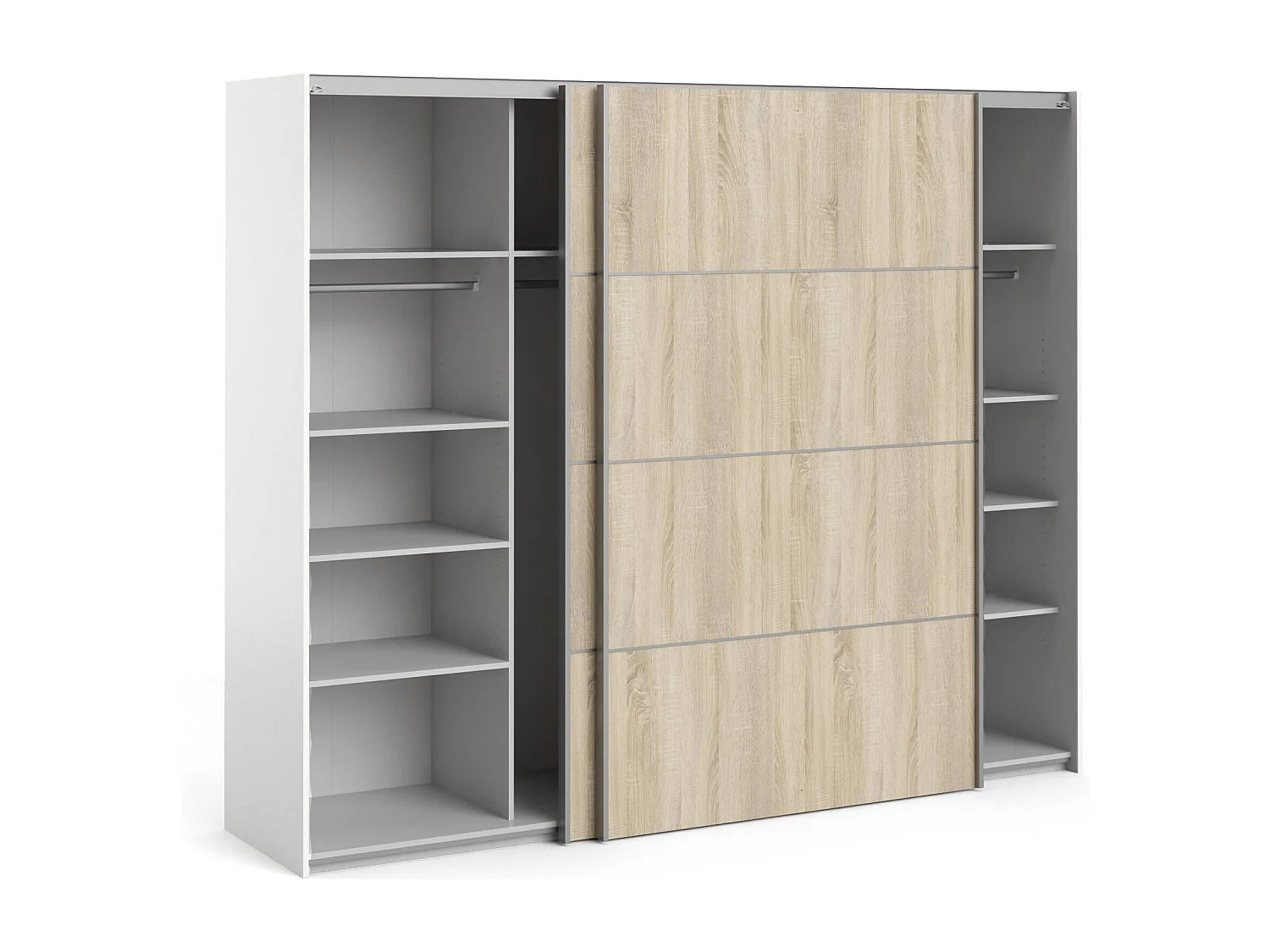 Garde-robe 2 portes Avelengo, Meubles de chambre, Penderie de plain-pied, Placard à vêtements, 243x64 h202 cm, Chêne et Blanc