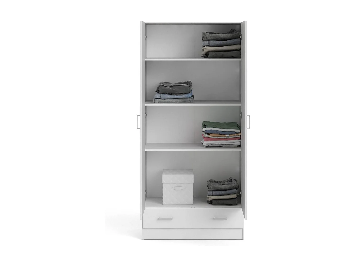 Amylya 2-deurskast, Slaapkamermeubel, Inloopkast, Kledingkast, 79x36 h170 cm, Wit