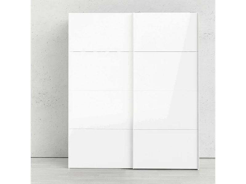 Garde-robe 2 portes London, Meubles de chambre, Penderie de plain-pied, Placard à vêtements, 182x62 h220 cm, Blanc brillant