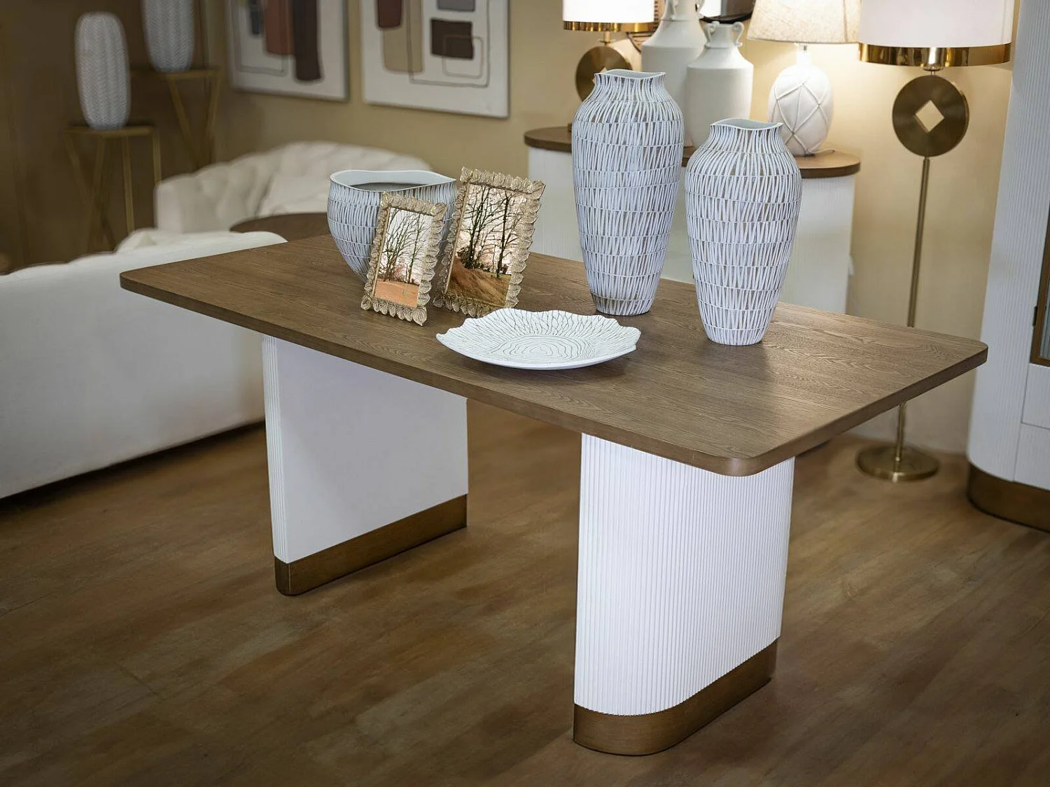 Brian vaste tafel, Keukenplank, Eetkamerconsole, Vaste rechthoekige plank, 180x90 h76 cm, Wit en Bruin