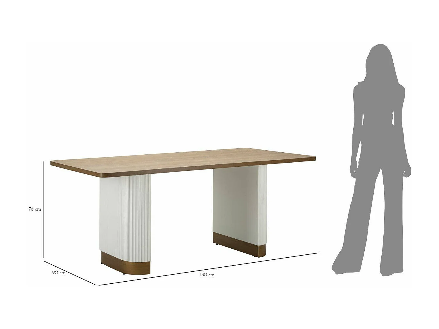 Mesa fixa Brian, prateleira de cozinha, consola de sala de jantar, prateleira retangular fixa, 180x90 h76 cm, branco e castanho