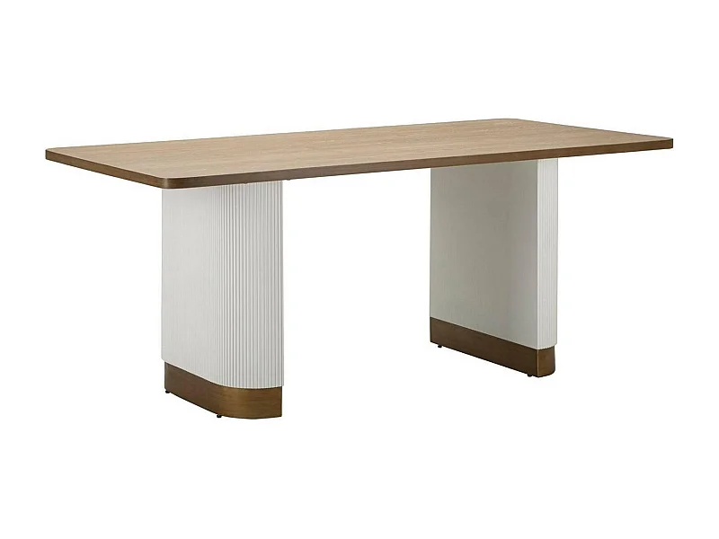 Brian vaste tafel, Keukenplank, Eetkamerconsole, Vaste rechthoekige plank, 180x90 h76 cm, Wit en Bruin