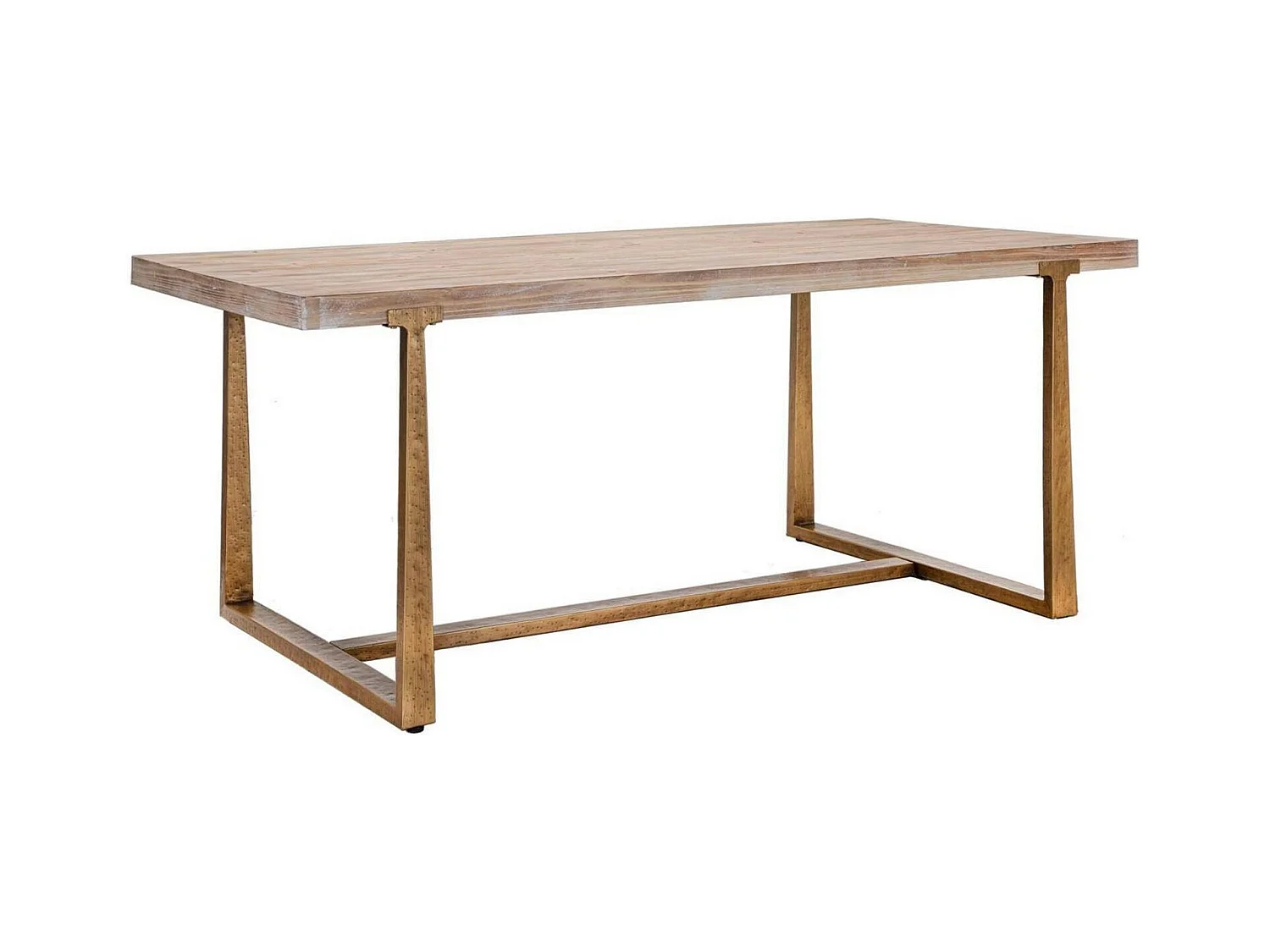 Table fixe Kazimir, Etagère de cuisine, Consolle à manger, Table rectangulaire fixe, Or et Marron, 180x90 h78 cm