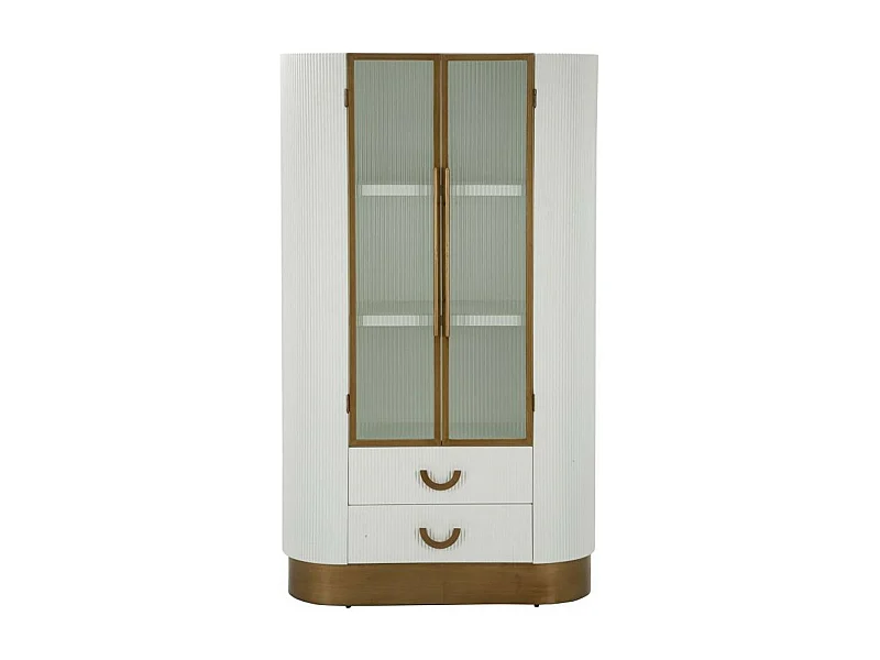 Vitrine Sable, Buffet d'exposition, Vitrine polyvalente, Buffet de salon, 85x40 h160 cm, Blanc et marron