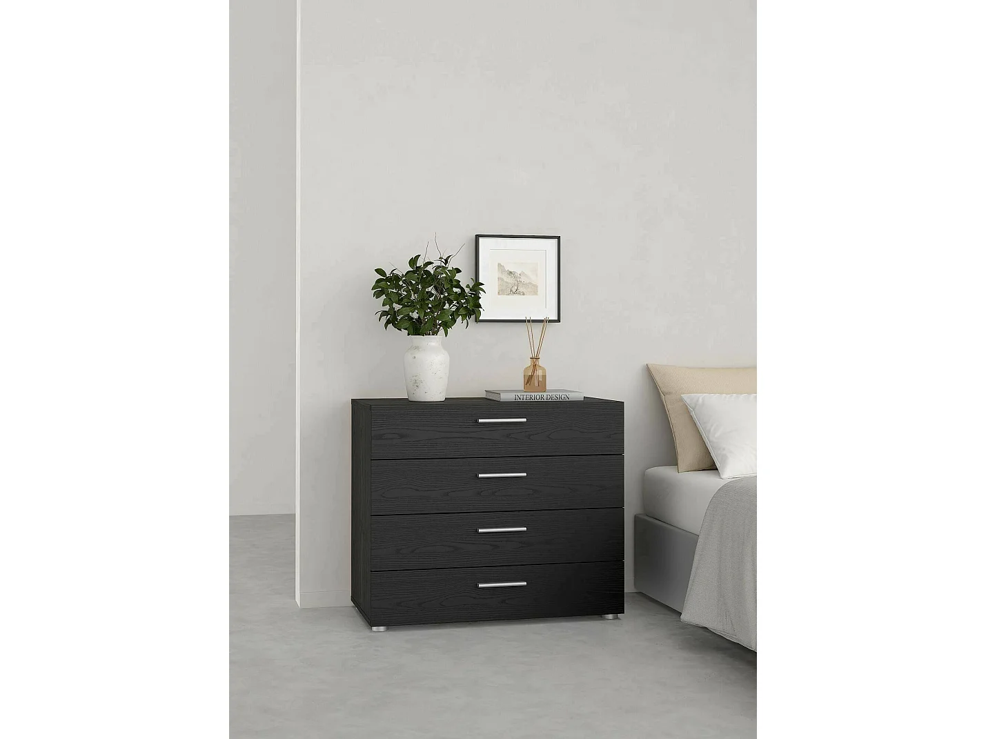Commode Arwen, Commode polyvalente, Commode de chambre, Meuble avec tiroirs, 80x40 h68 cm, Noir