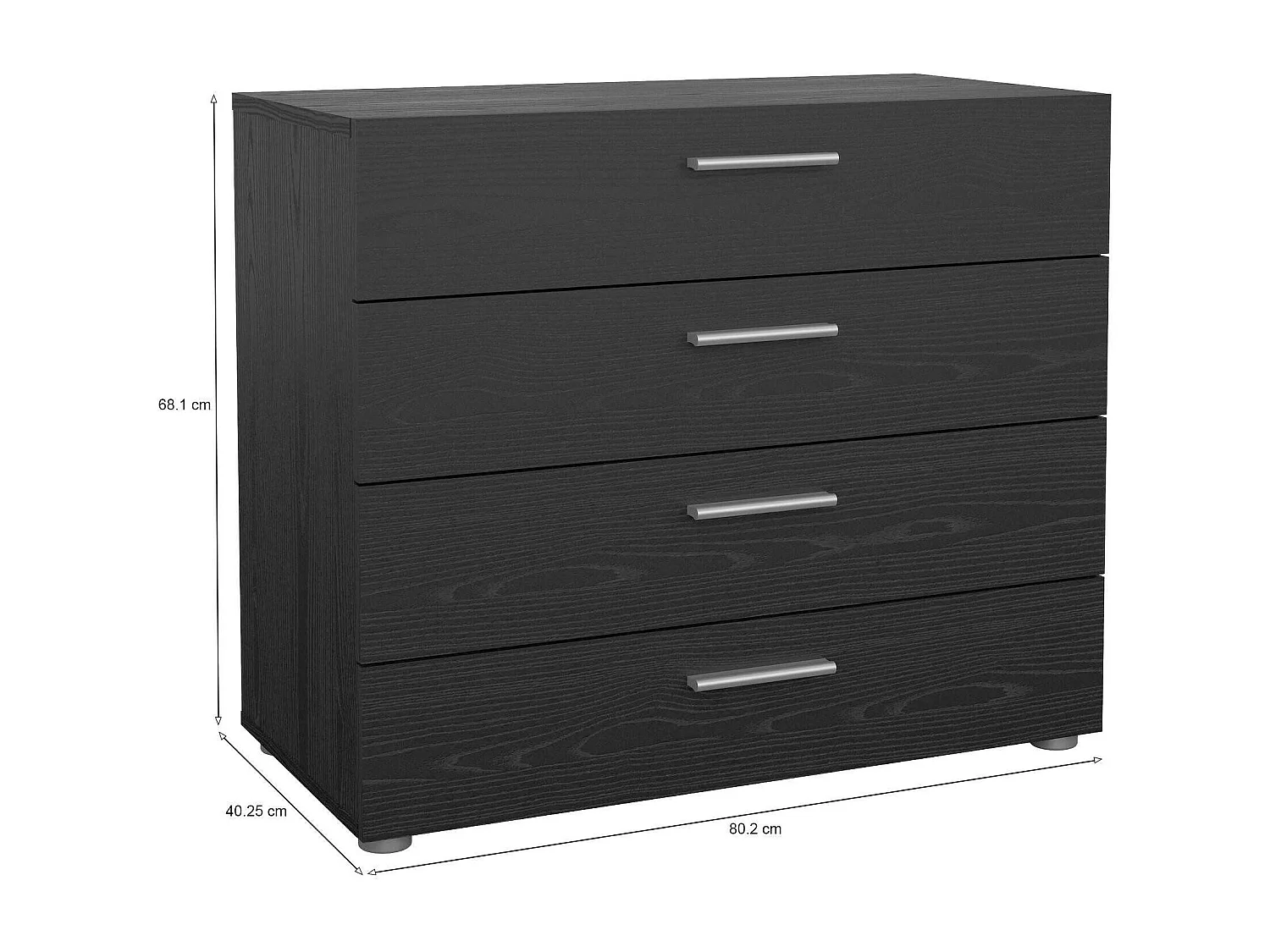 Commode Arwen, Commode polyvalente, Commode de chambre, Meuble avec tiroirs, 80x40 h68 cm, Noir