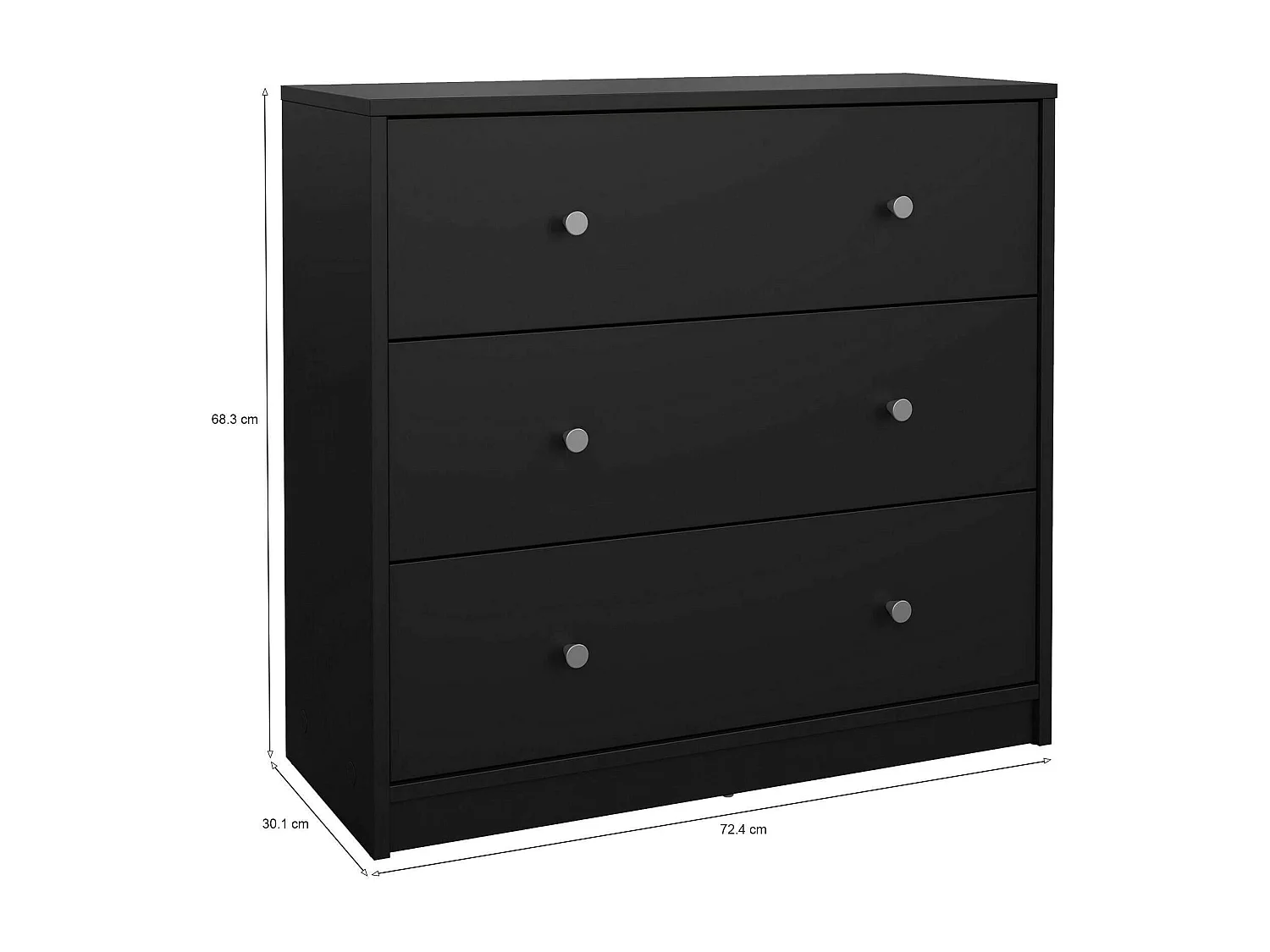 Kommode Alert, Mehrzweckkommode, Schlafzimmerkommode, Schrank mit Schubladen, 72x30 h68 cm, Schwarz