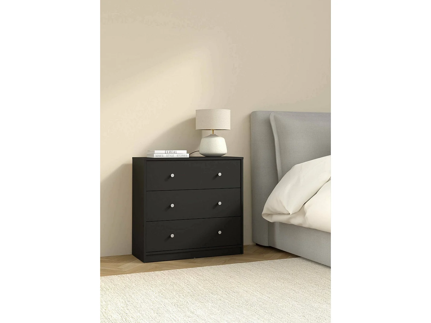 Commode Alert, Commode polyvalente, Commode de chambre, Meuble avec tiroirs, 72x30 h68 cm, Noir