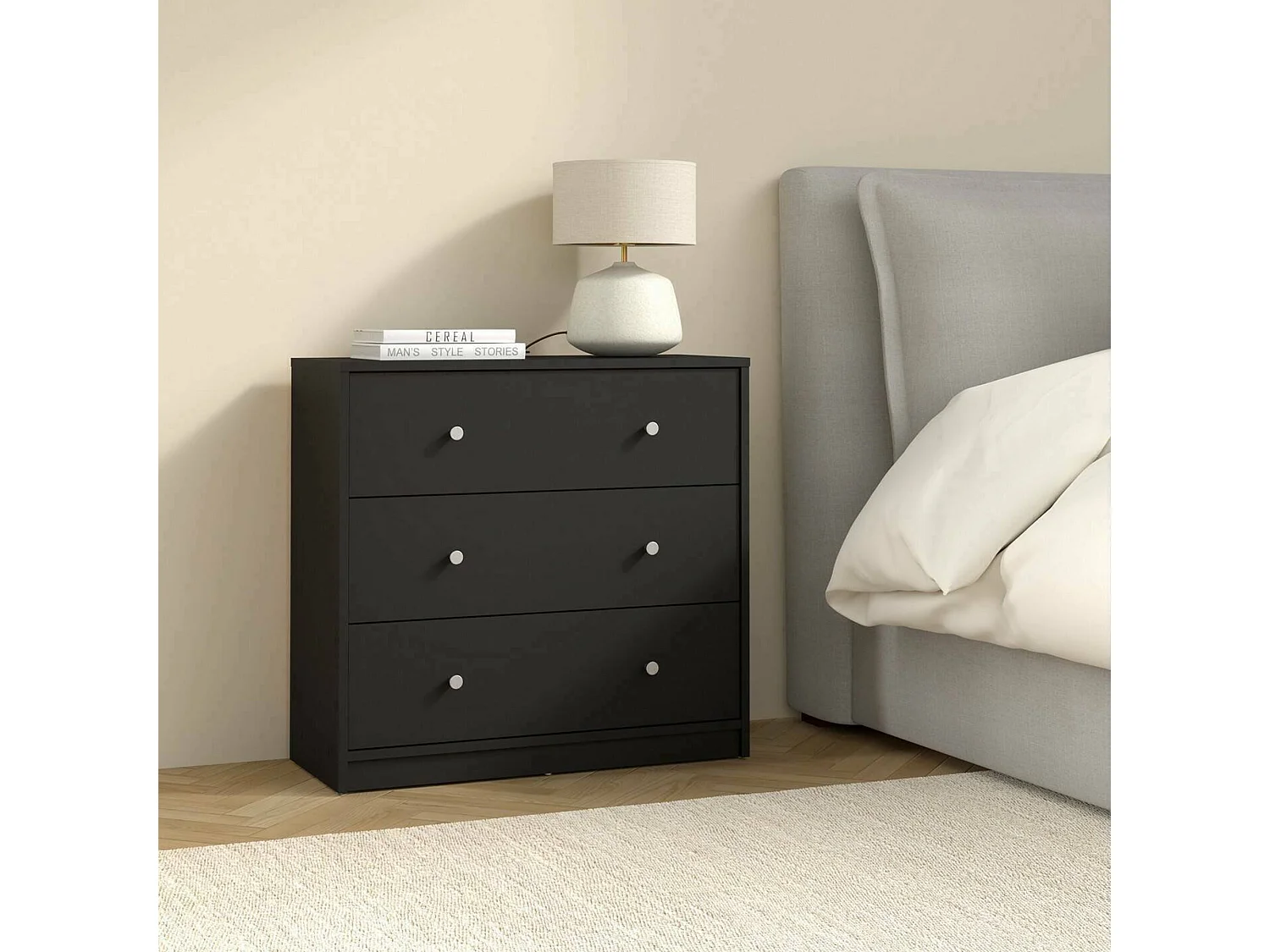 Cassettiera Alert, 3 Cassetti, 30.1x72.4x68.3h cm Nero