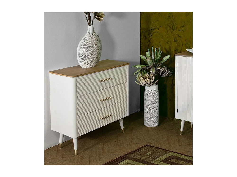 Commode Phaidone, Commode polyvalente, Commode de chambre, Meuble avec tiroirs, 78x37 h80 cm, Blanc et marron